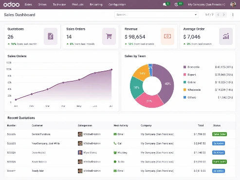 Custom Odoo sales dashboard built for a client