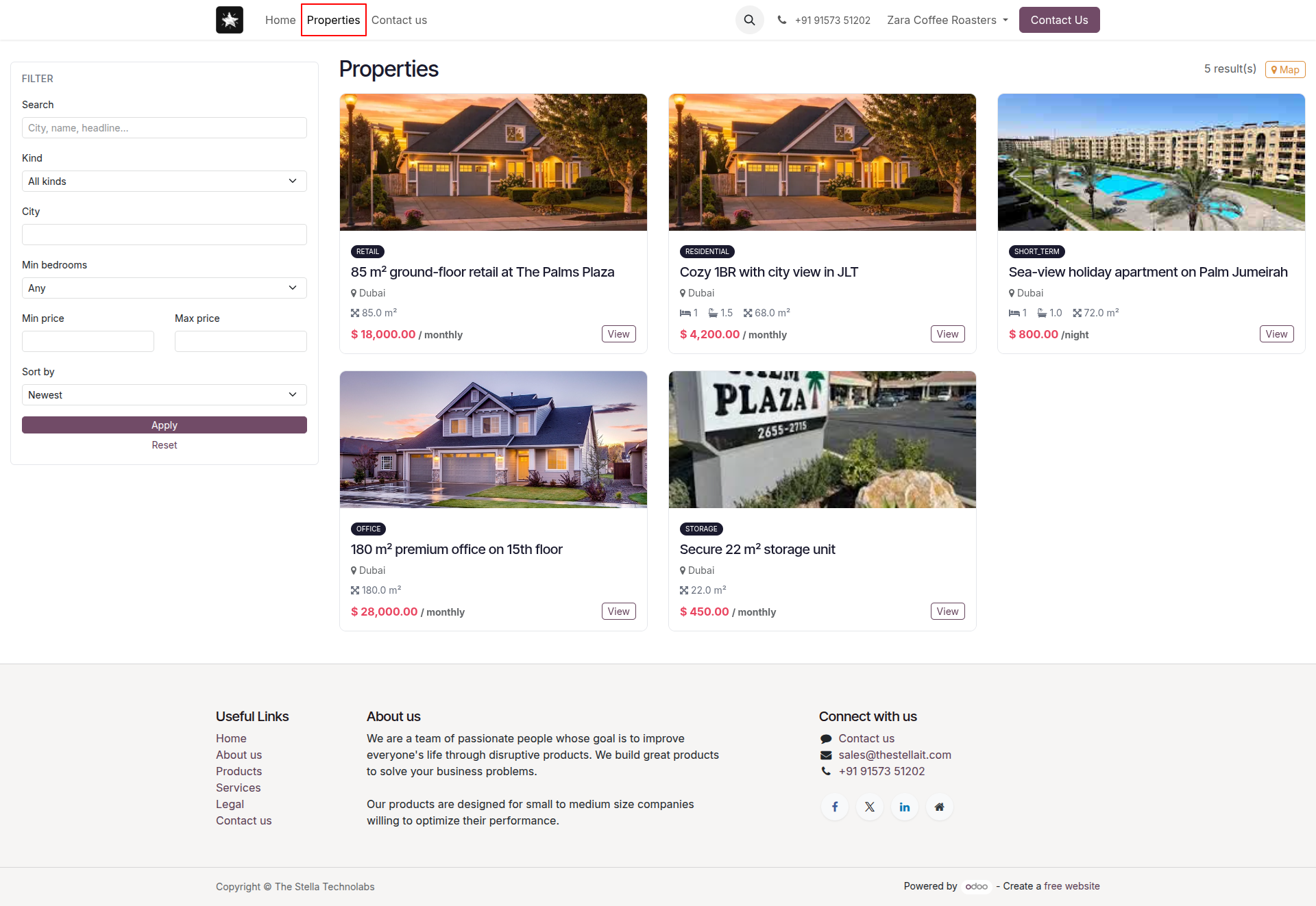 Property inquiry form on listing page