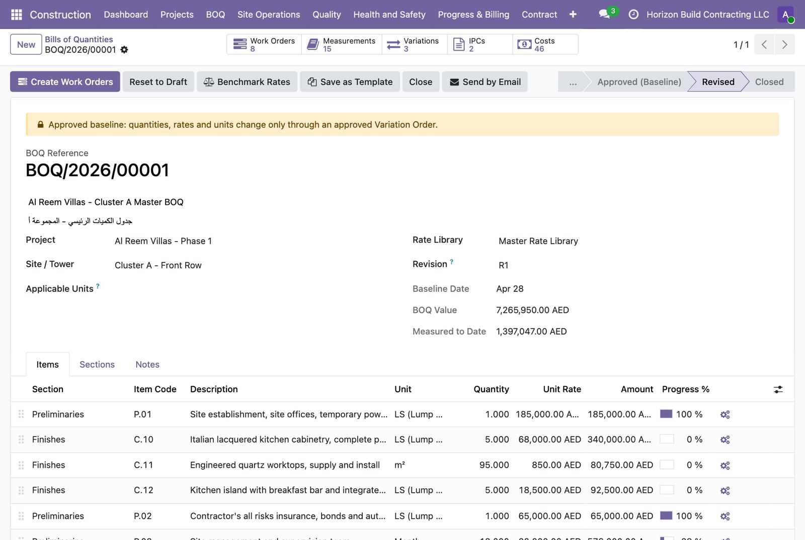 Bill of Quantities locked at revision R1