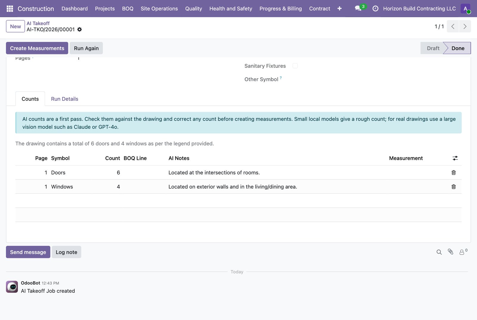 AI takeoff counts per symbol and page