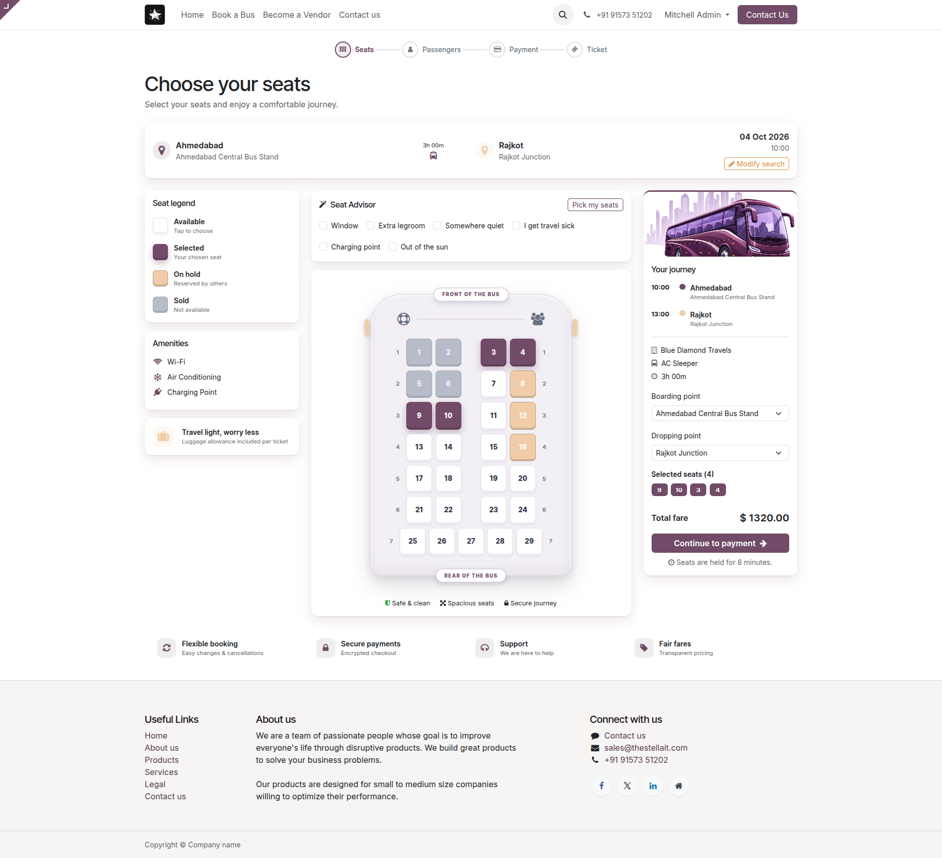 Live interactive seat map with Seat Advisor scores