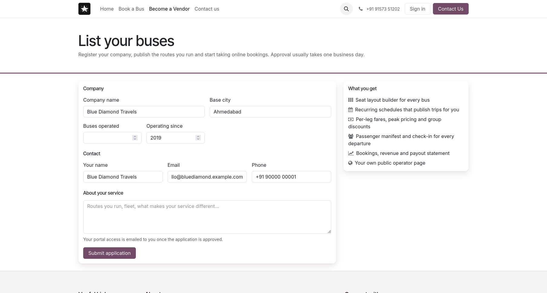 Become a vendor registration page for bus operators