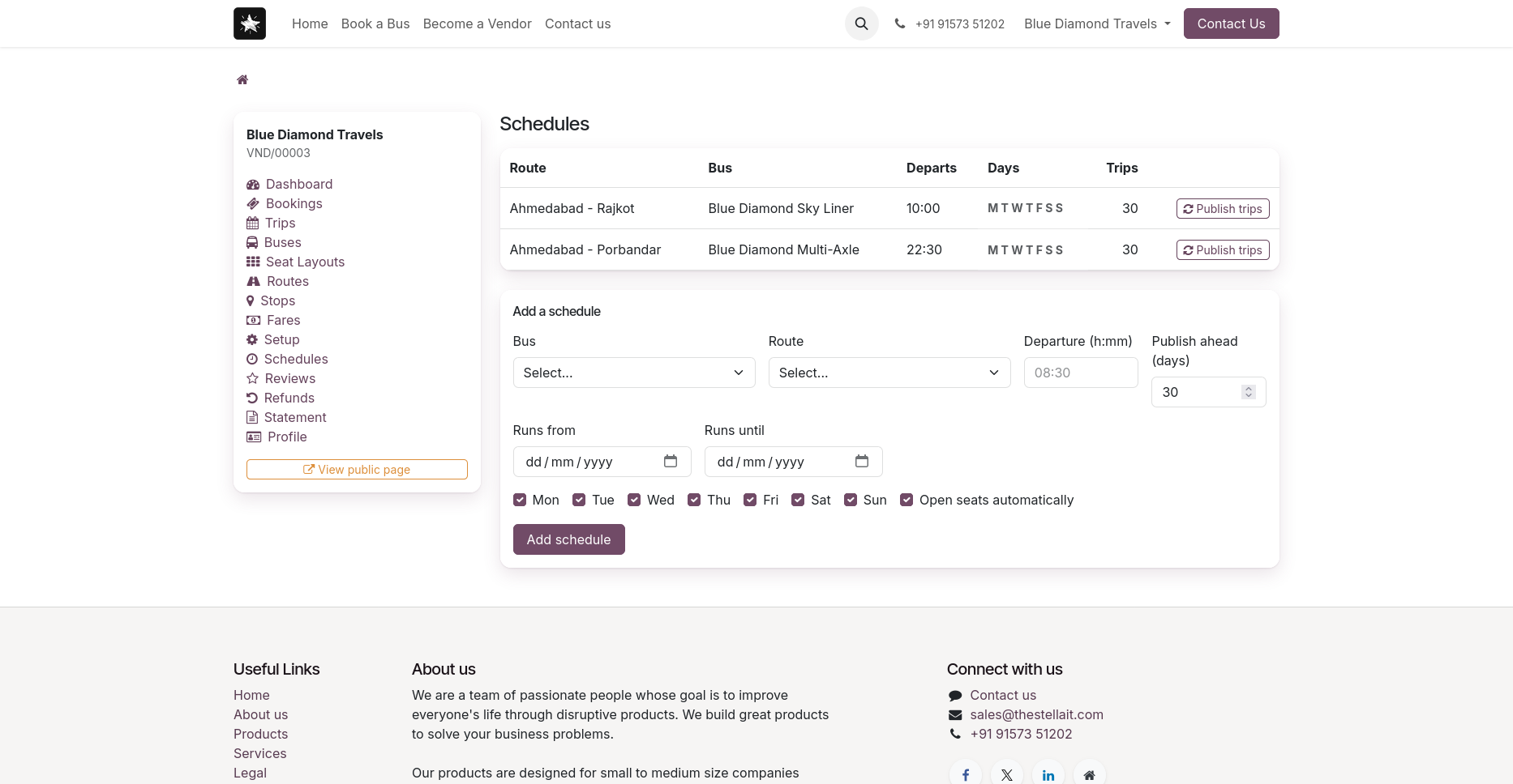 Vendor schedules publishing trips ahead of departure