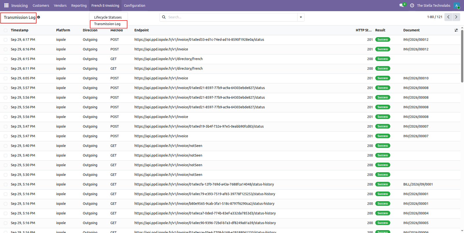 Transmission log of every exchange