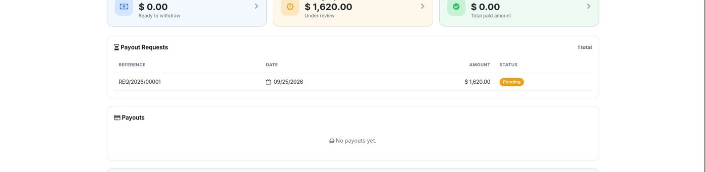 Vendor payout balance and request history